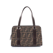 FENDI ZUCCA HANDBAG CANVAS LEATHER BROWN DARK BROWN