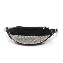 Christian Louboutin ROCKSTUD BODY BAG WAIST BAG LEATHER CANVAS SILVER BLACK LOGO