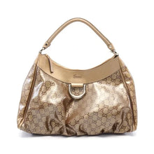 GUCCI ABBY GG CRYSTAL ONE SHOULDER BAG COATED CANVAS LEATHER GOLD LIGHT BROWN