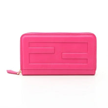 FENDI FF LOGO ROUND ZIPPER LONG WALLET LEATHER PINK PURPLE