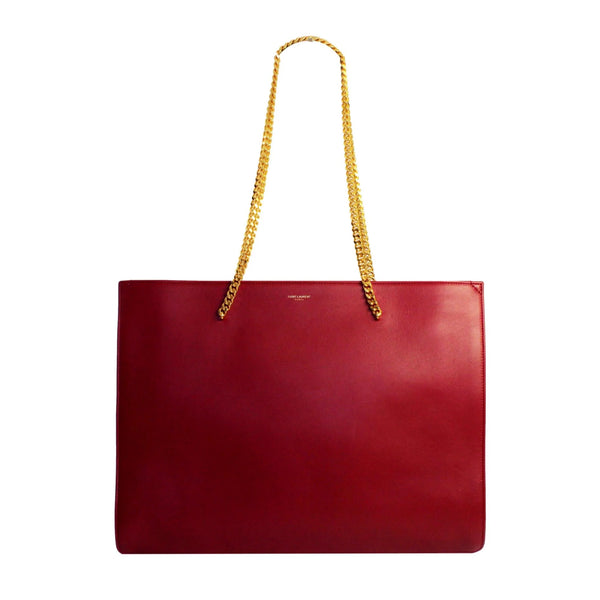 Saint Laurent Siena Ultra Lux Red Calf Leather Chain Shoulder Tote Bag